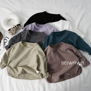 大爱~软糯弹力男宝宝圆领t恤 儿童体恤休闲上衣服女童长袖打底衫T