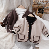 这么好呀春新款 男女宝宝加绒保暖上衣外套 儿童一体绒文艺百搭开衫