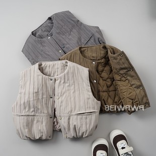 2025秋冬新款韩国儿童丝绵马甲男女宝宝宽松森系保暖坎肩马夹外搭