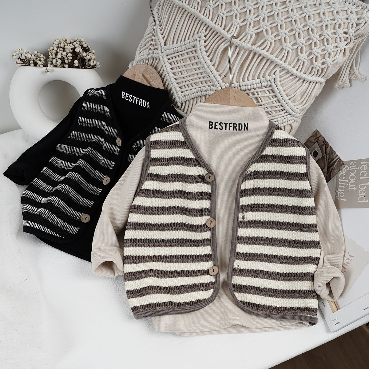 春新款男女宝宝工艺款条纹马甲背心 儿童针织棉百搭坎肩马夹外穿