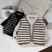 儿童针织棉百搭坎肩马夹外穿 条纹马甲背心 春新款 男女宝宝工艺款