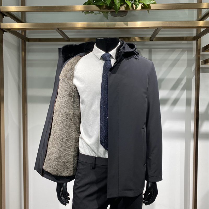 兔毛内胆可脱卸男士尼克服外套