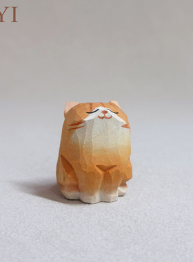 小橘猫摆件木雕猫狗可爱小动物车载车内饰品桌面装饰手工木刻礼物