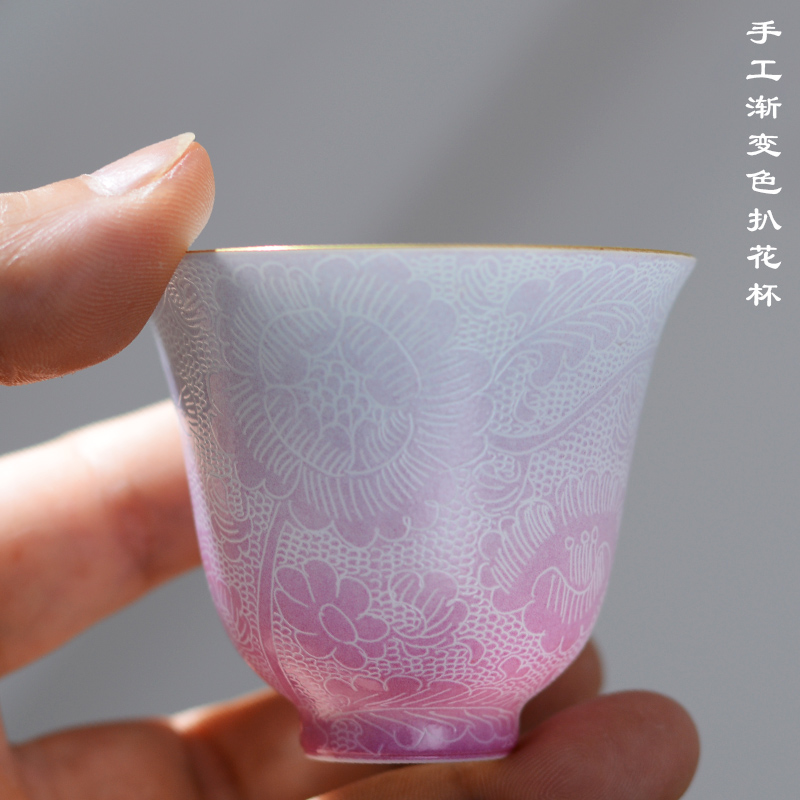 景德镇陶瓷手工扒花功夫茶杯茶具