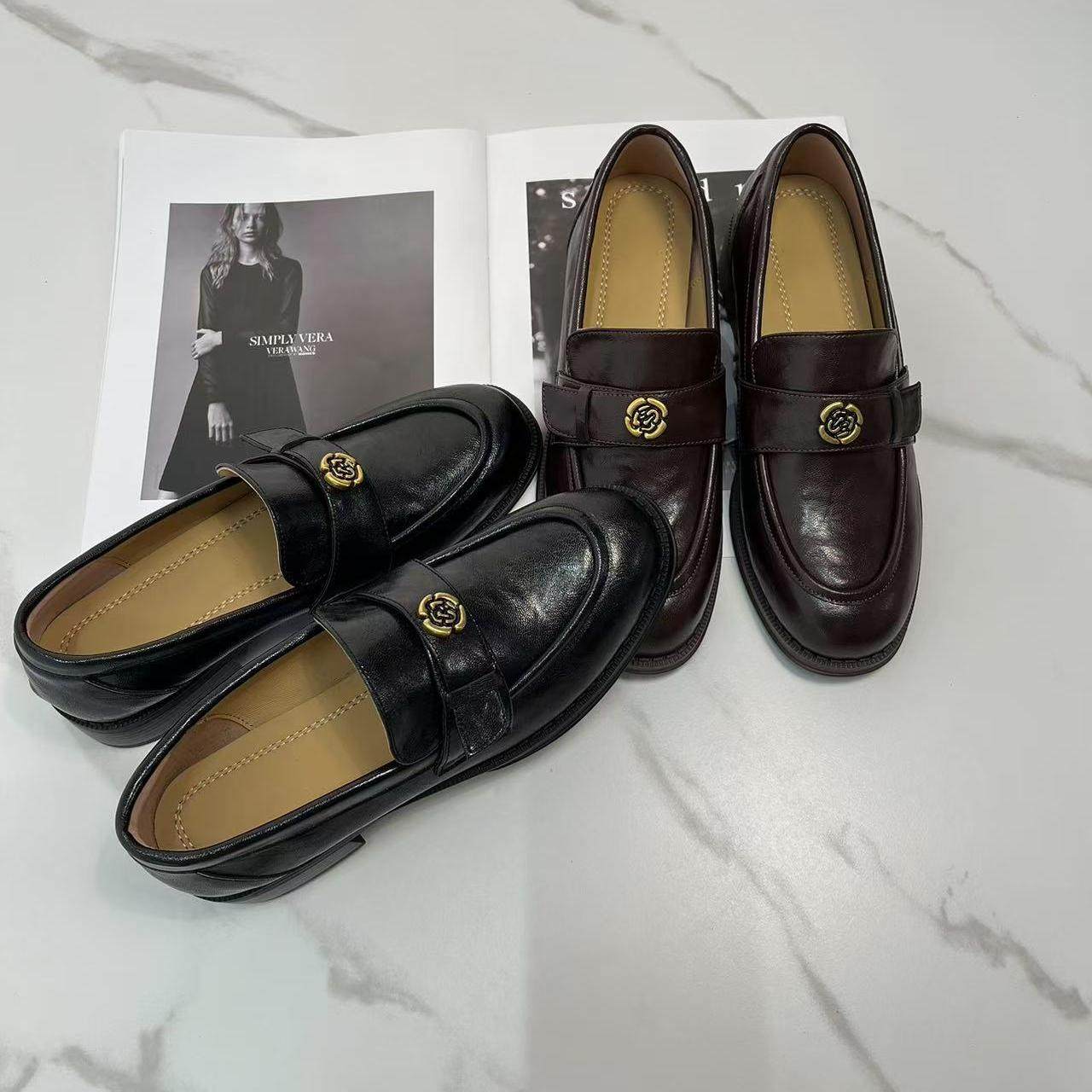 2025新款~复古山茶花粗跟乐福鞋女一脚蹬英伦风休闲小皮鞋女单鞋,女鞋,乐福鞋（豆豆鞋）,淘宝优惠券,粉丝福利购,淘宝优惠卷