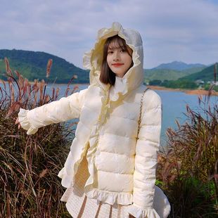 多巴胺加厚棉服女2025冬装新款韩版短款棉衣外套短款荷叶边棉袄