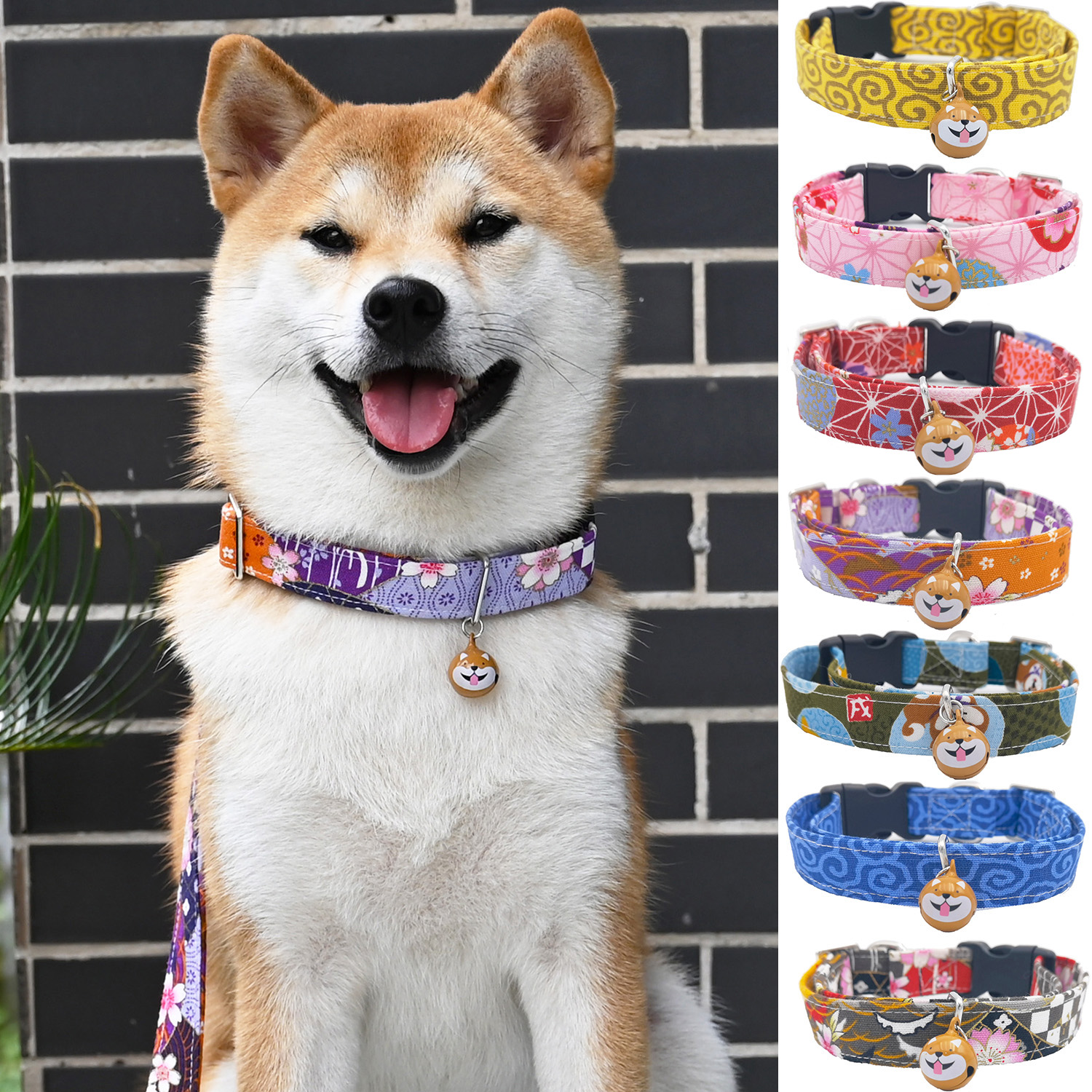 芮柴限定版 唐草纹樱花日式宠物狗狗柴犬项圈脖套颈圈牵引绳狗绳