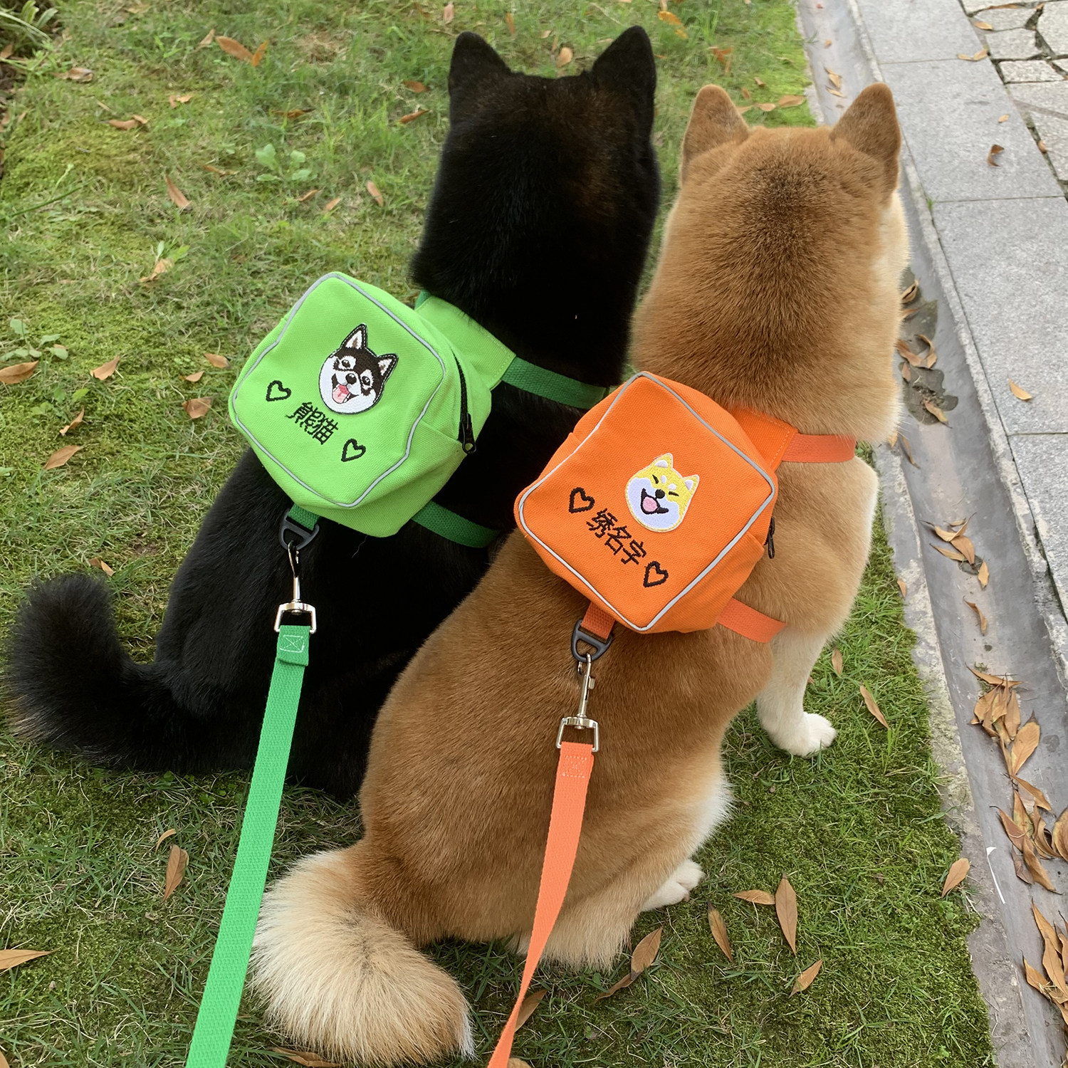 定制名字宠物狗狗胸背书包柯基法斗柴犬胸背带牵引绳项圈遛狗绳