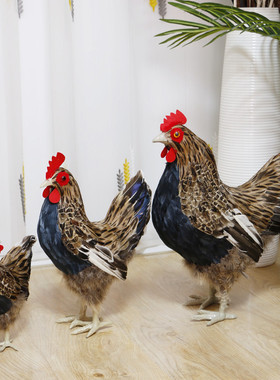 仿真大母鸡模型鸡摆件摄影道具真羽毛工艺品造景假鸡家居招财摆件