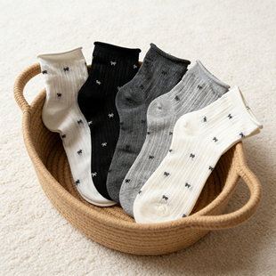 透气短筒袜 薄款 韩系ins风百搭无骨袜 夏季 镂空网眼蝴蝶结袜子女