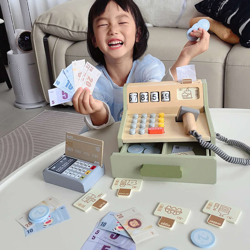 优木仿真木制收银机过家家玩具