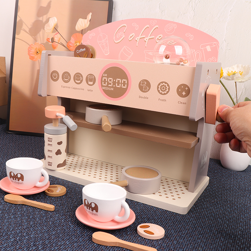 木制过家家咖啡机甜品仿真儿童厨房玩具套装女孩童下午茶角色扮演
