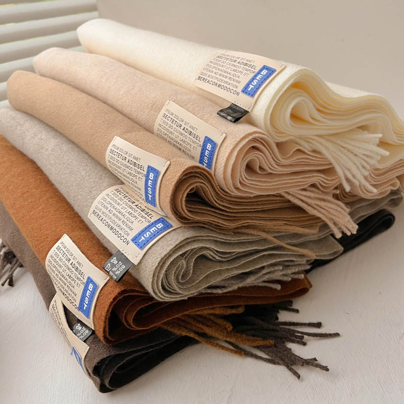 克莱因蓝色高级仿羊绒围巾女冬季韩版加厚保暖情侣围脖披肩两用男