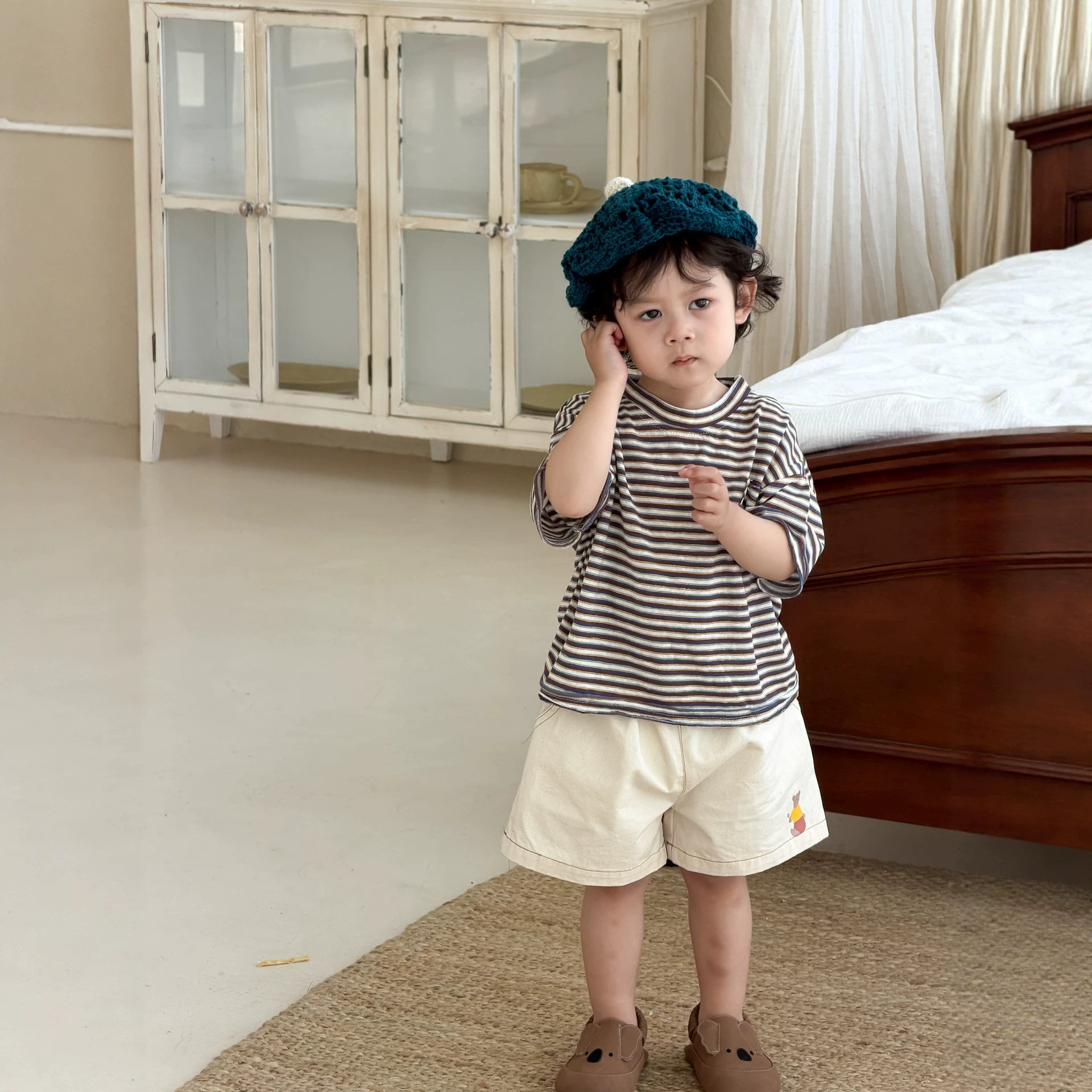 男童短袖条纹T恤短裤套装夏季薄款宝宝衣服2026新品韩版童装夏装