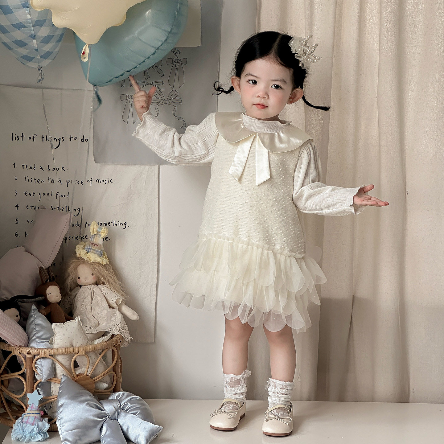 点兮春季新款婴幼儿网纱背心裙套装女宝翻领裙子打底衫洋气两件套