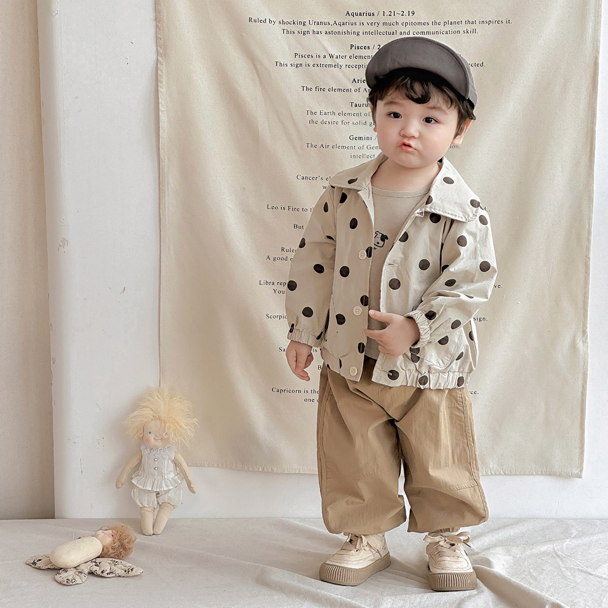 婴幼儿衣服春秋款上衣男宝宝洋气波点夹克外套打底衫休闲裤外出服