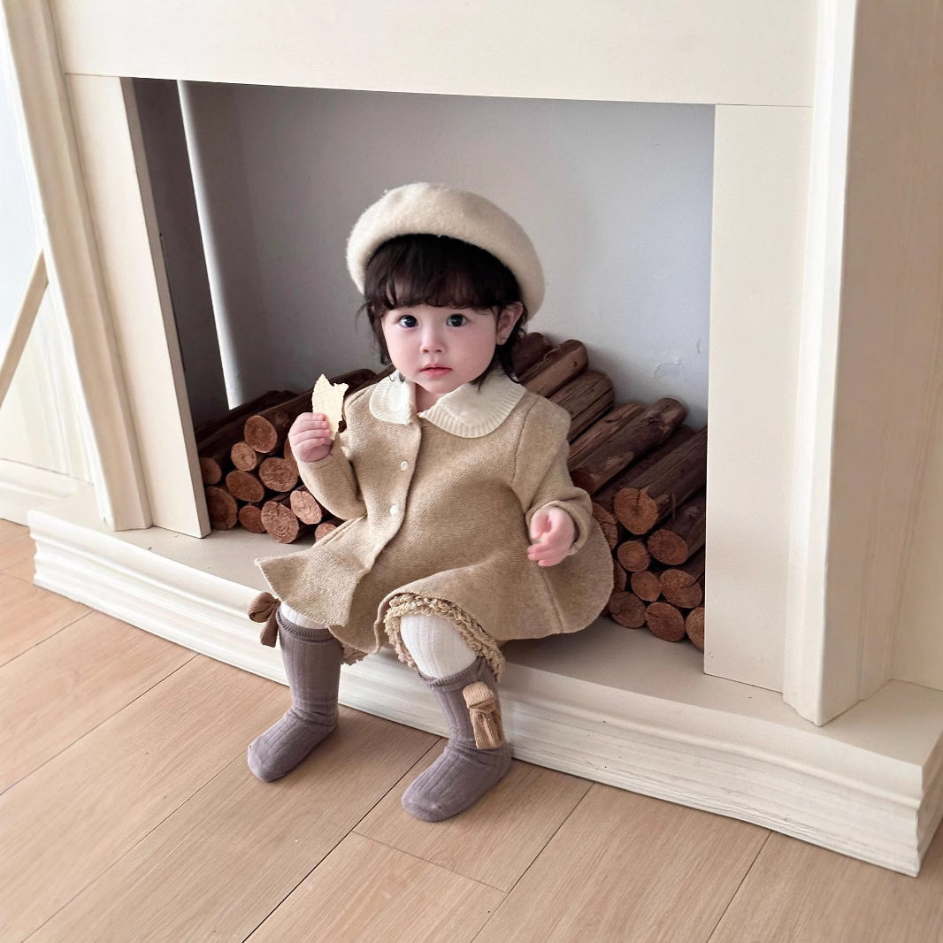 Cutemily秋冬ins女婴童撞色翻领毛衣套装可爱A摆上衣＋短裤2件套