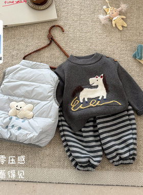 男童秋冬羽绒马甲2026新款宝宝轻薄保暖上衣婴幼儿外穿背心三件套