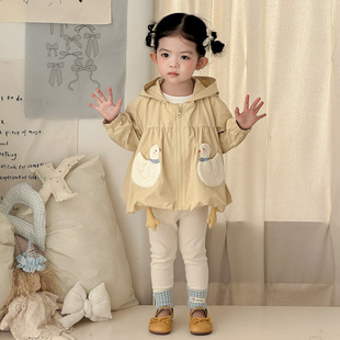 点兮春季新款婴幼儿鸭子连帽外套套装女宝宝开衫打底裤洋气两件套