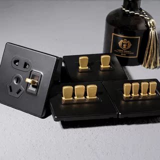 汉顿拨杆开关插座家用黑色创意个性复古开关面板86型现代插座面板