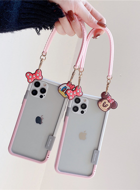 16pm夏季14散热13边框15promax防摔适用苹果12手机壳卡通斜挎mini女款iphone11防摔pro挂绳8Plus个性米妮黛西