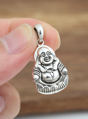 S925纯银饰品复古泰银男女款莲花大肚佛笑口常开佛吊坠挂件特价