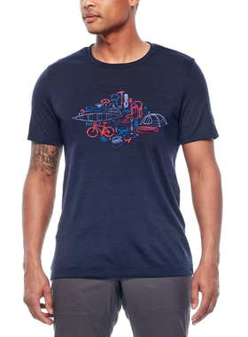 新西兰Tech男士印花短袖圆领ICEB春夏美丽诺羊毛户外休闲t恤速干