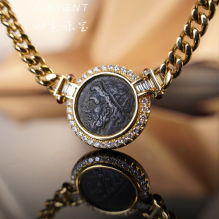 Element古币项链真品海神波塞冬铜币18K金实心古巴锁骨链复古寓意