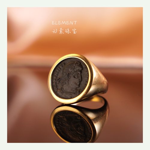 Elemengt元素古罗马皇帝铜币18K金真品素金男女高端复古简约戒指