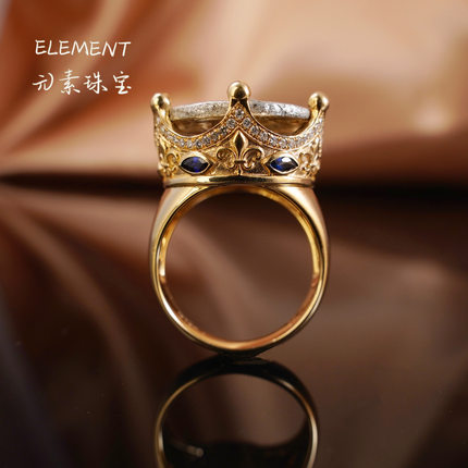 Element元素原创女王款古币戒指18k钻石蓝宝石大力神真品皇冠男女