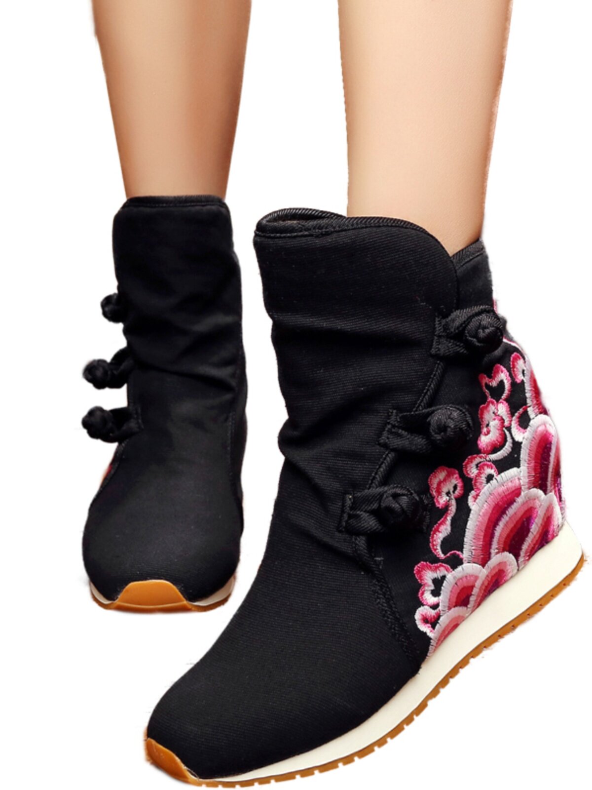 OLD BEIJING CLOTH SHOES EMBROIDERED SHOES ETHNIC STYLE WOMENS BOOTS AUTUMN AND WINTER WARM AND FLEECE COTTON BOOTS SHORT BOOTS INNER HEIGHTENED CLOTH BOOTS SINGLE BOOTS