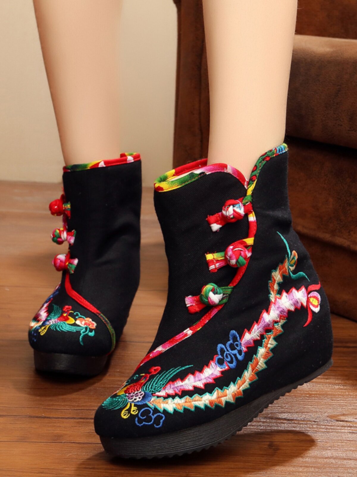 2024 EMBROIDERED BOOTS WOMENS NATIONAL STYLE INCREASE IN SPRING AND AUTUMN WOMENS BOOTS THICK-SOLED OLD BEIJING CLOTH SHOES AND COTTON WARM BOOTS