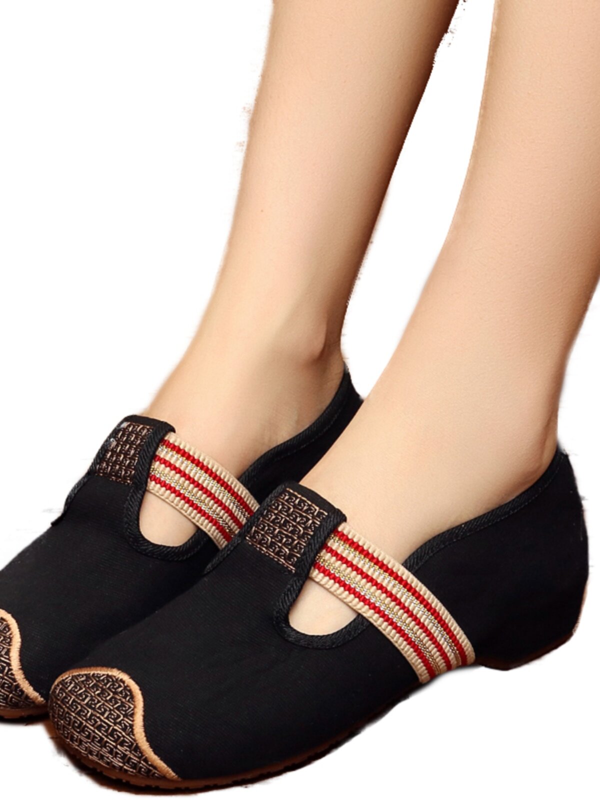 OLD BEIJING ELASTIC BAND EMBROIDERED SHOES SQUARE DANCE GRID BREATHABLE WOMENS CLOTH SHOES NATIONAL STYLE LOW-HEELED TENDON BOTTOM WOMENS SHOES