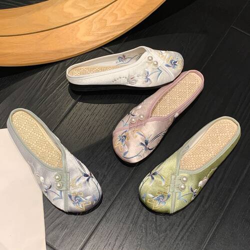 缎面旗袍老北京古装汉服鞋凉拖