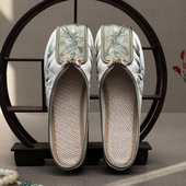 懒人鞋 老北京布鞋 居家方头一脚蹬粗跟旗袍鞋 半拖包头鞋 女绣花鞋