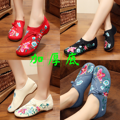 老北京内增高加厚防滑底绣花鞋