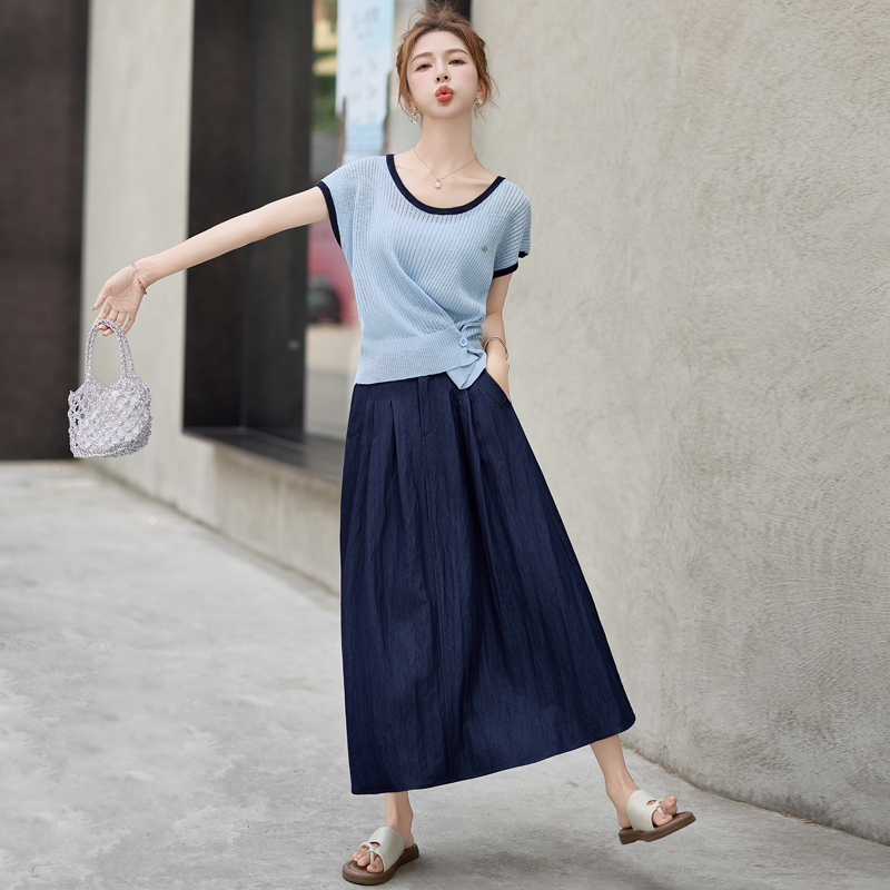 高级感时尚套装女2025夏新款小个子气质减龄上衣搭宽松显瘦半身裙