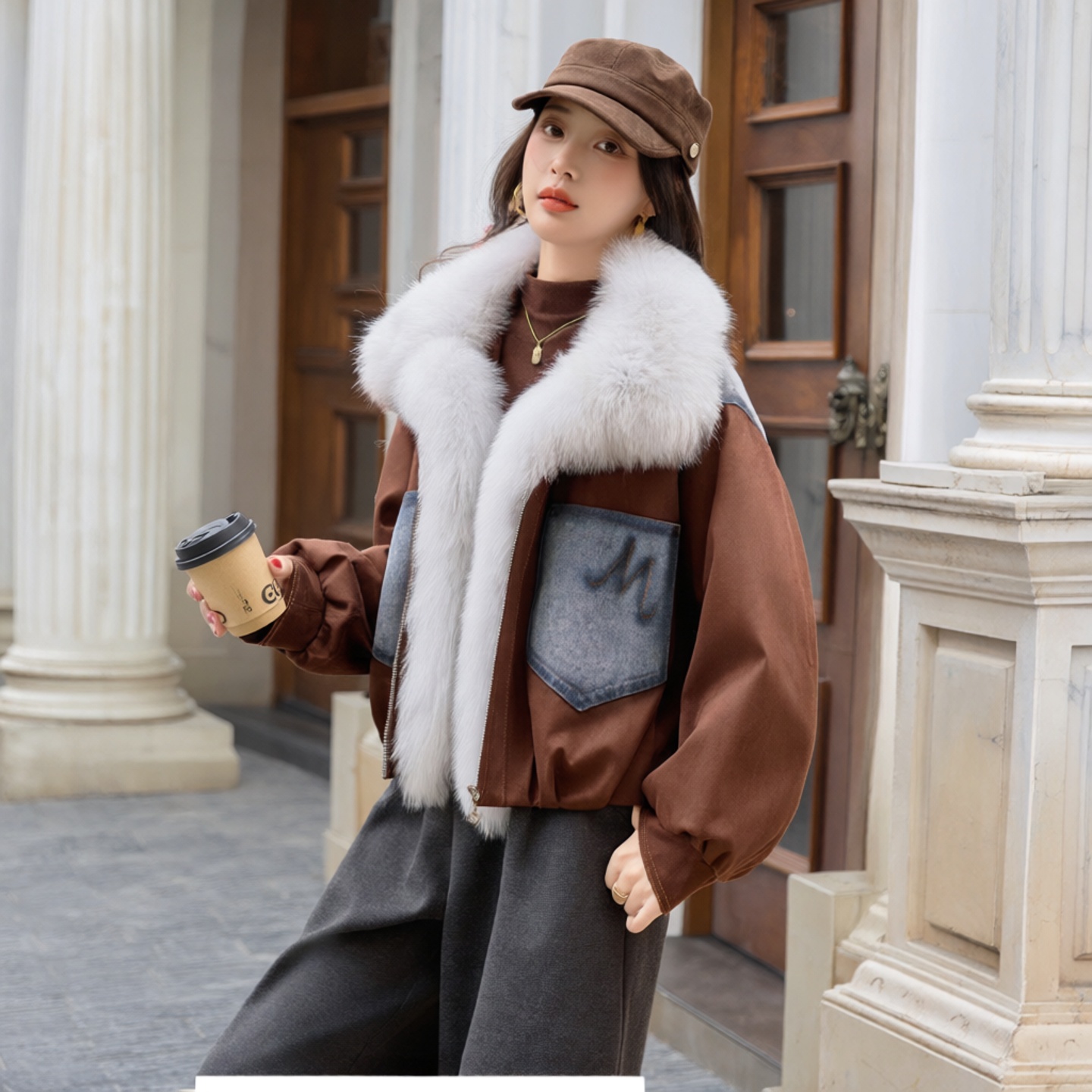 超大狐狸毛领可拆卸羽绒服