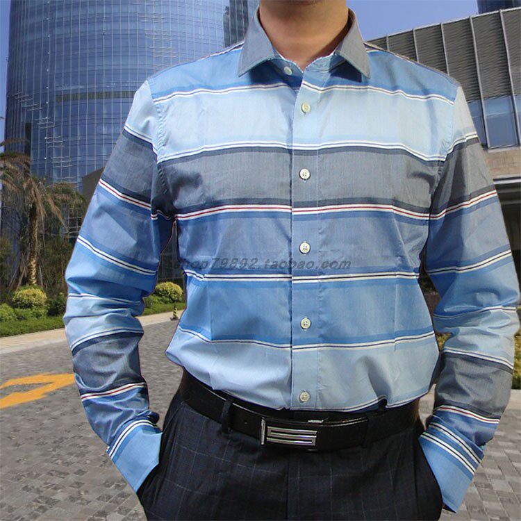 利奥纳多男士长袖衬衫LEONARDO欧洲进口纯棉春秋季条纹休闲2139