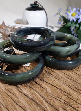 和田玉且末青花山水飘墨手镯圆镯