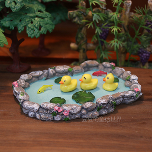 微景观荷叶池塘装饰摆件青蛙小黄鸭造景园艺小清新盆景摆设