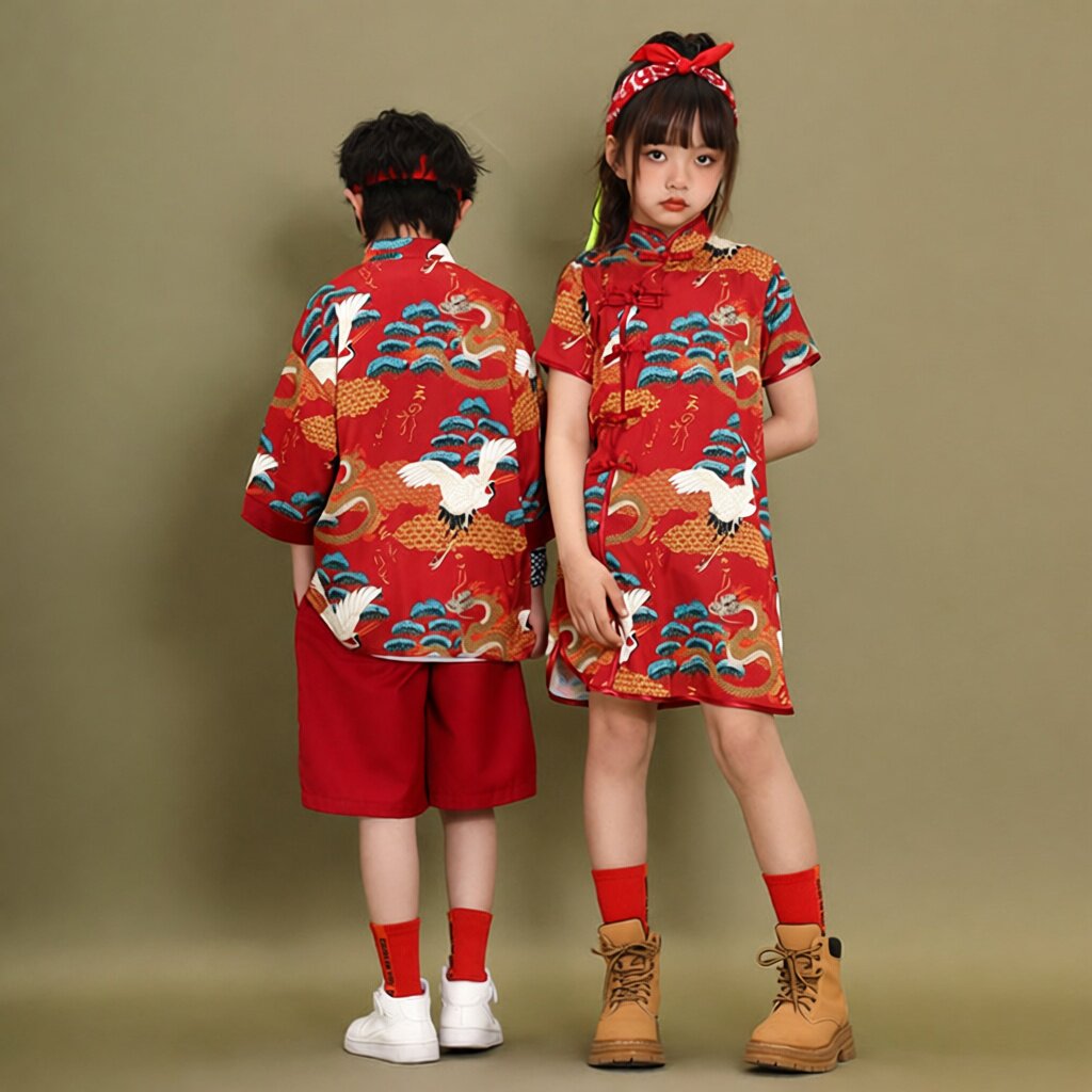 女童夏季汉服薄款 新款男童中国风国潮班服女童民国旗袍唐装潮