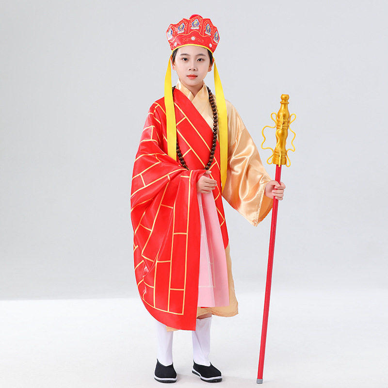 儿童唐僧服装佛珠禅杖兵器道具鞋袜西游记师傅唐玄奘舞台表演出服