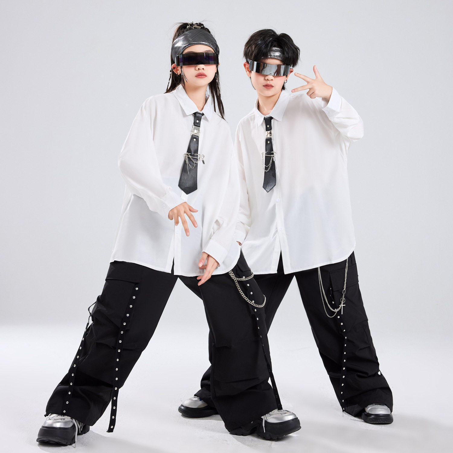 儿童街舞演出服六一男童嘻哈衬衫套装女童爵士舞服装少儿走秀潮装