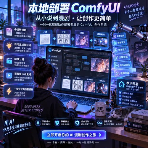 一对一远程部署ComfyUI小说一键出人物场景道具提示词+直出漫剧