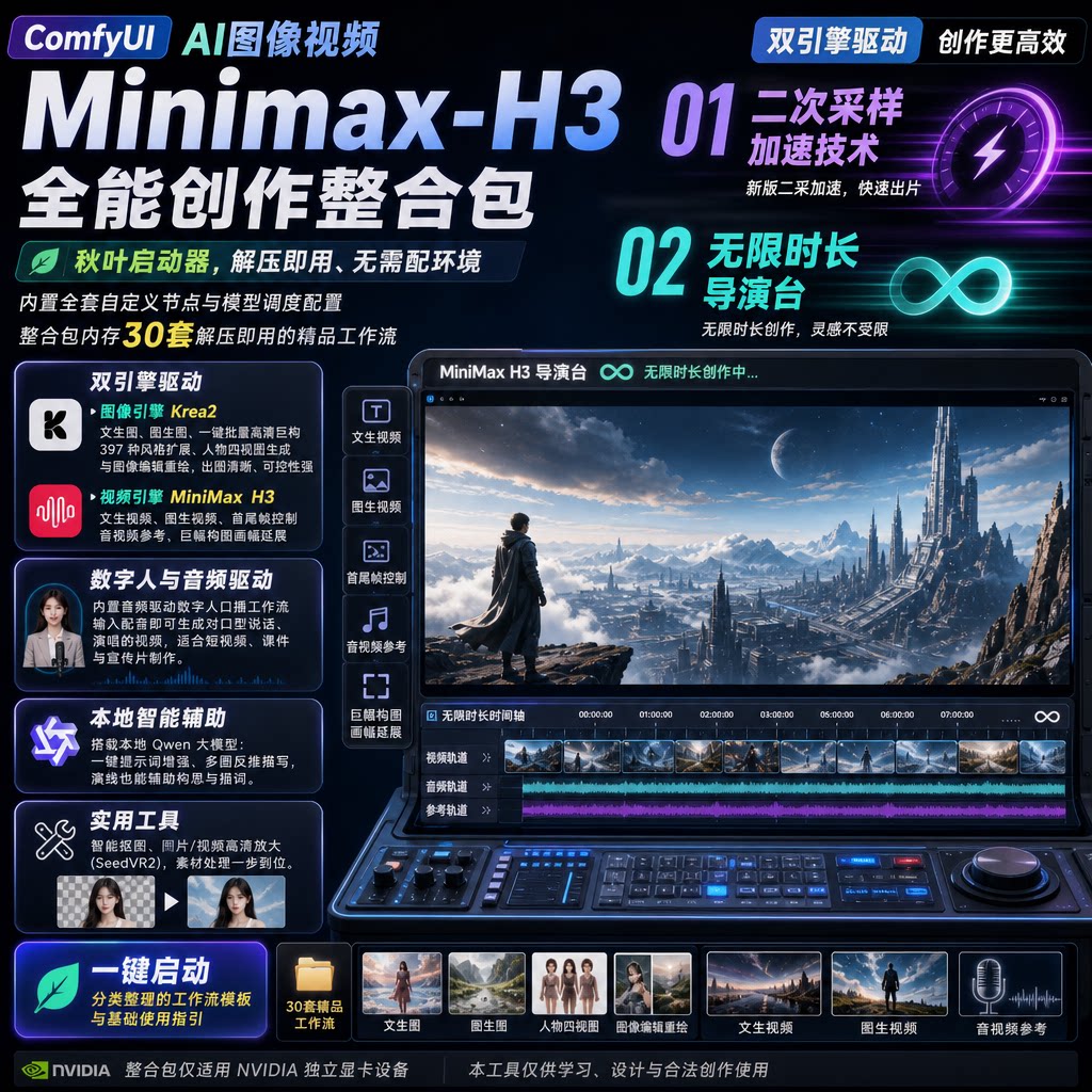 9月新版本ComfyUI AI图像视频Minimax-H3全能创作整合包ai漫剧