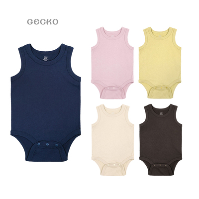 纯棉全棉夏天透气宝宝新生儿纯色背心无袖三角哈衣连体服连体衣