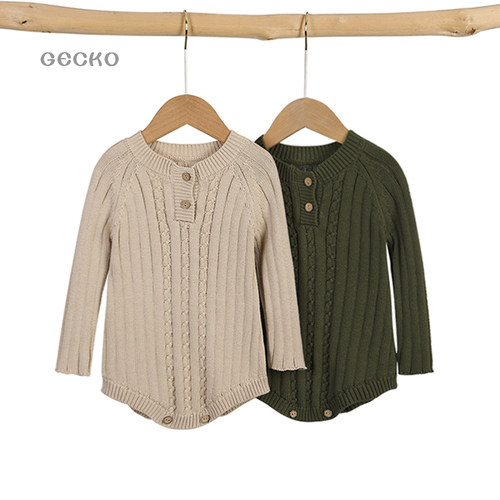 纯色麻花春秋新款韩版婴幼儿宝宝针织衫哈衣套头长袖三角哈衣毛衣