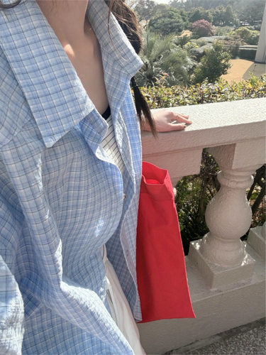 Form26新春韩国东大门MELLOUNGE韩系时尚百搭宽松休闲格子衬衫