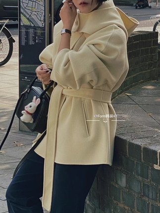 form韩国东大门代购秋冬tempting设计师款中长法式气质呢大衣